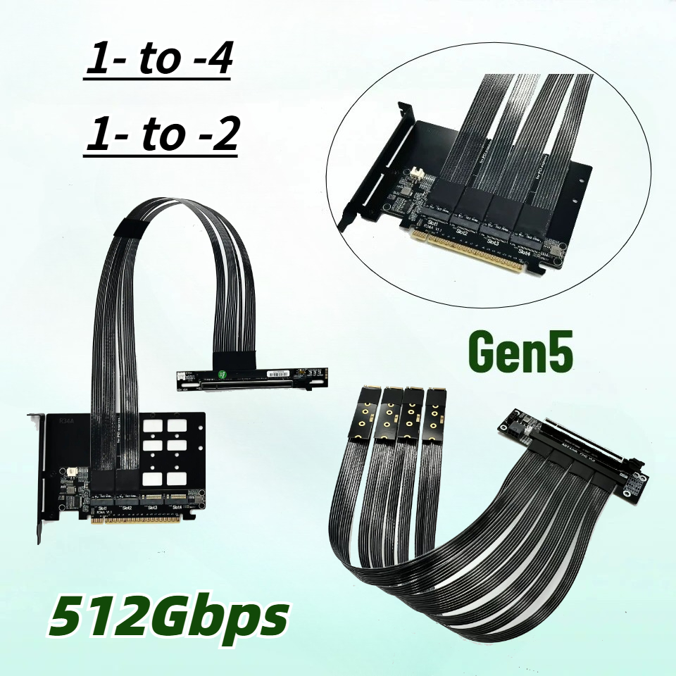 PCIe 5.0 X16 4*M.2 NVMe To X8  - đánh giá và giá Pcie 5.0 Gpu Riser Cable